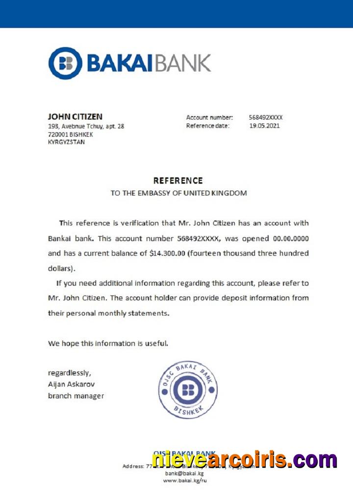 Kyrgyzstan OJSC Bakai Bank reference